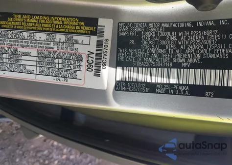 2005 Toyota Sienna Xle Limited z USA, uszkodzony, nr VIN 5TDBA22C75S043148